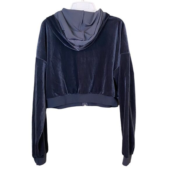 Adika Gambino Gray Zip-Up Velvet Crop Top Hoodie Size XL - Picture 10 of 12